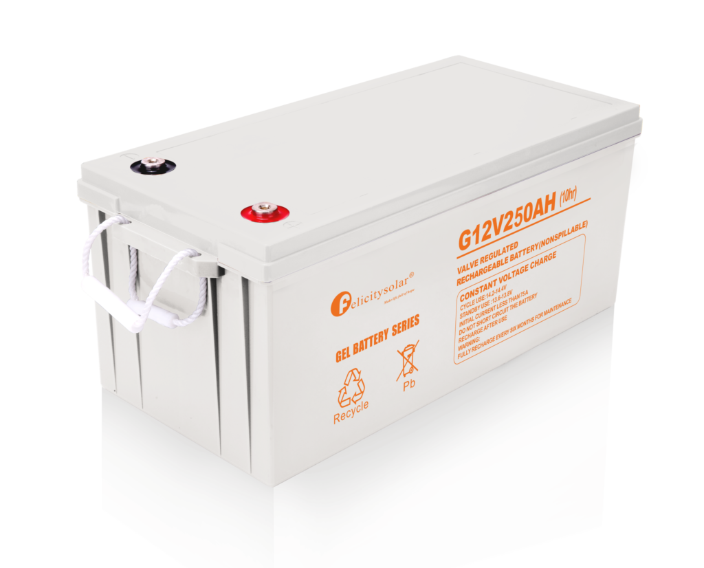 Batterie GEL Felicity Solar G12V250AH – 250 Ah (~3,0 kWh nominal) — visuel fabricant